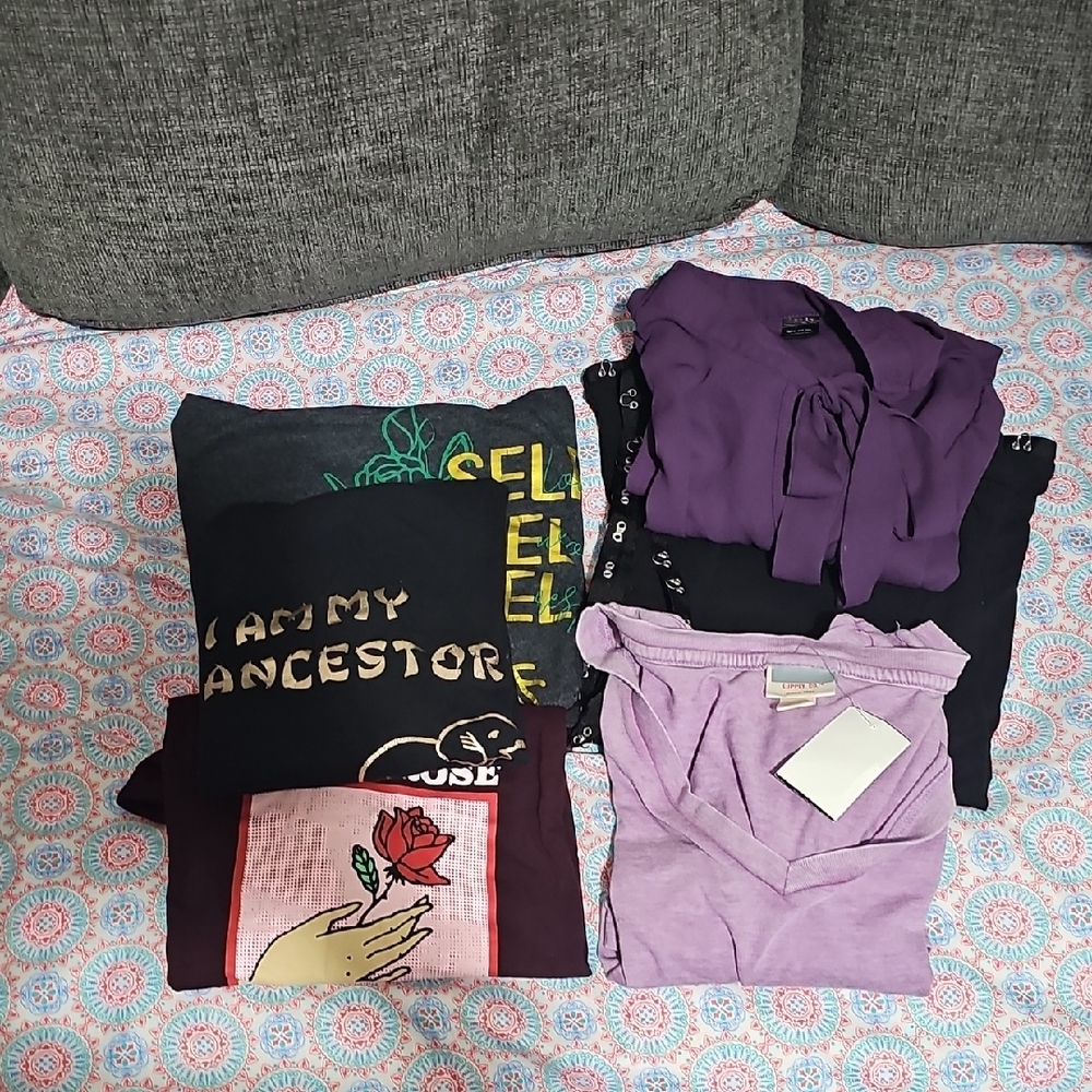 Purple and Black Short Sleeve Tees Casual Style